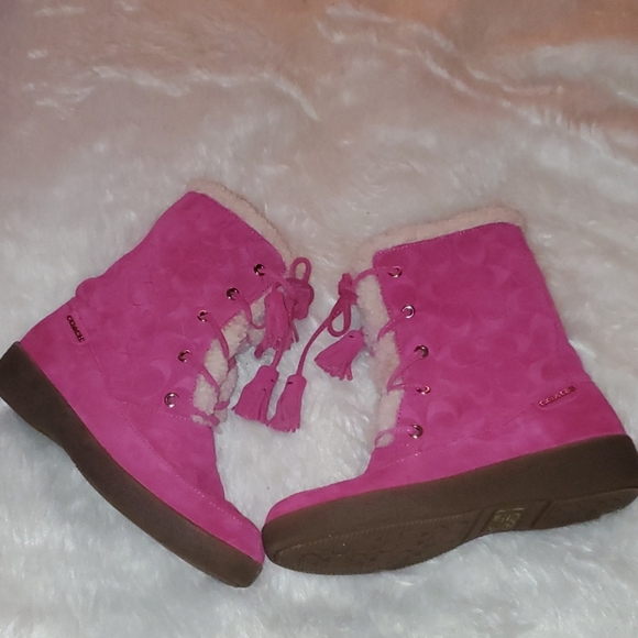 Coach Size 7 B Dark Pink Suede Boots